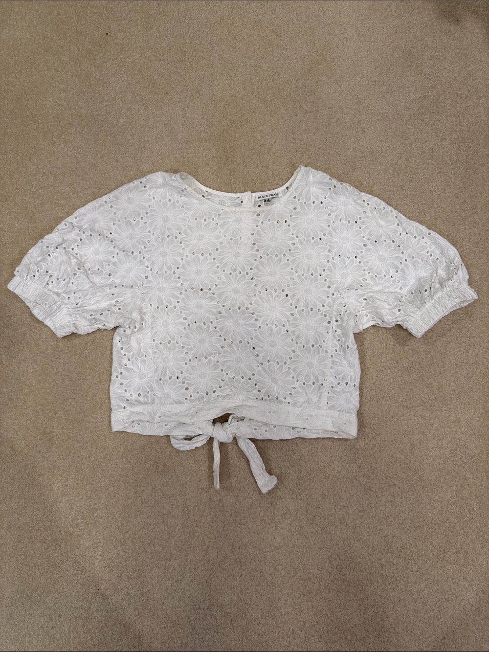 White Eyelet Tie-Hem Top - Black Swan